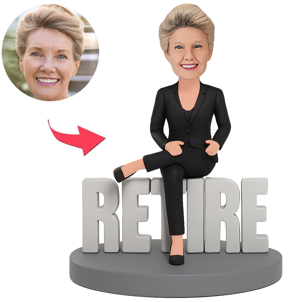 Business Woman Sitting on Retire Custom Bobbleheads