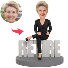 Business Woman Sitting on Retire Custom Bobbleheads
