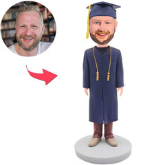 Blue Suit Happy Graduation Boy Custom Bobbleheads with Graduation Hat