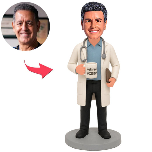 2025 Retired Doctor Holding Cup Custom Bobbleheads