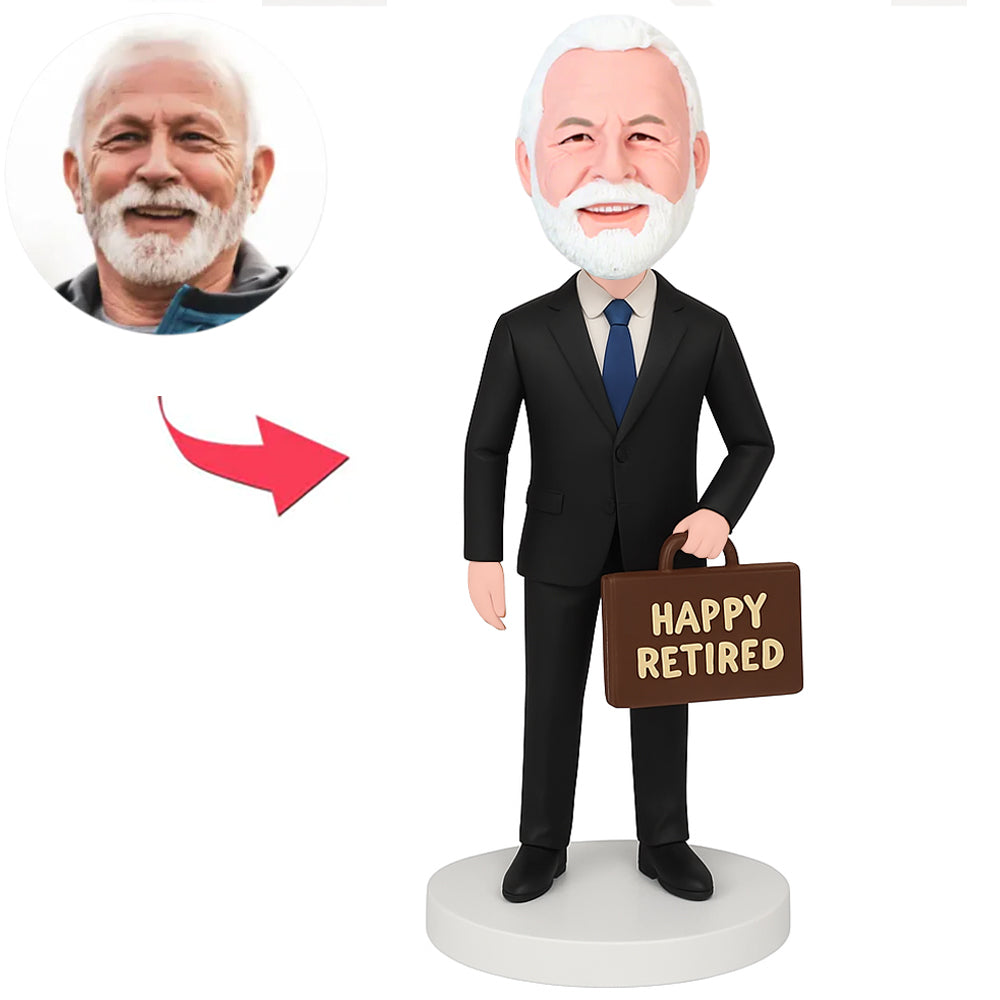 Retired Business Man Holding Brown Briefcase Custom Bobbleheads