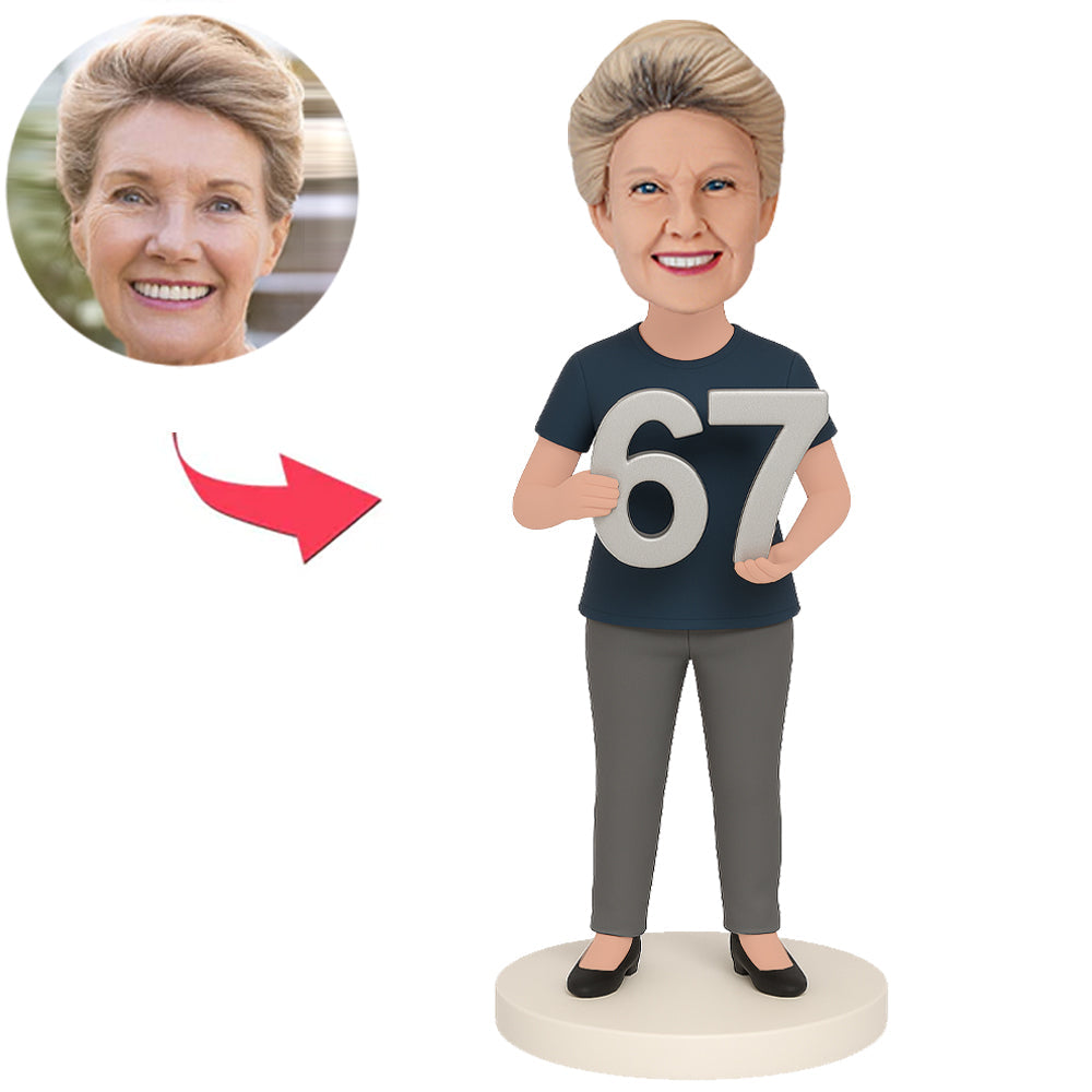 67 Year Old Happy Retired Woman Custom Bobbleheads
