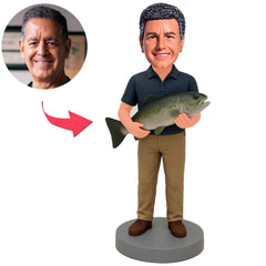 Man in Dark Blue Shirt Holding Fish Custom Bobbleheads