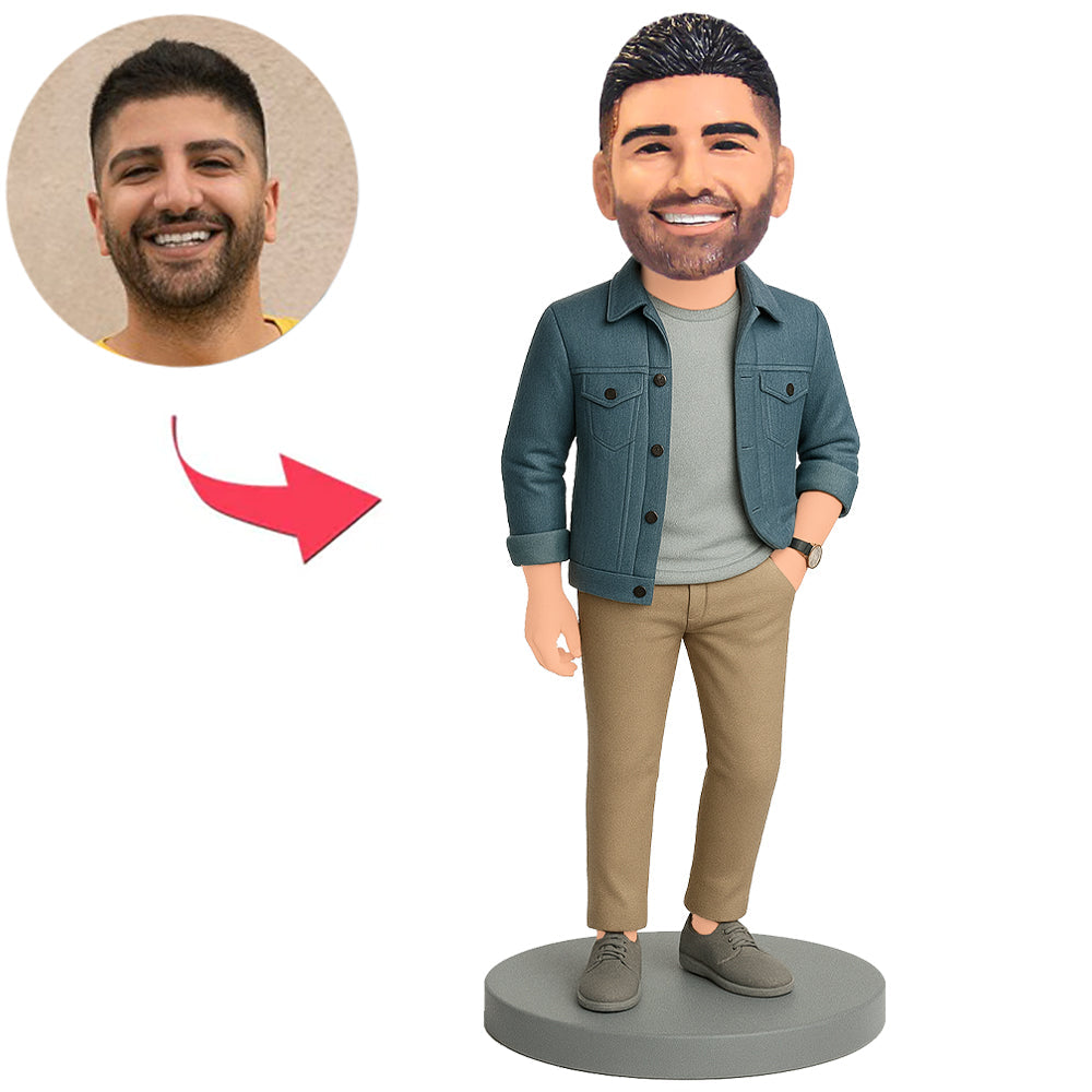 Man in Steel Blue Jacket Custom Bobbleheads