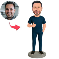 Man in Navy Blue Shirt Thumbs Up Custom Bobbleheads