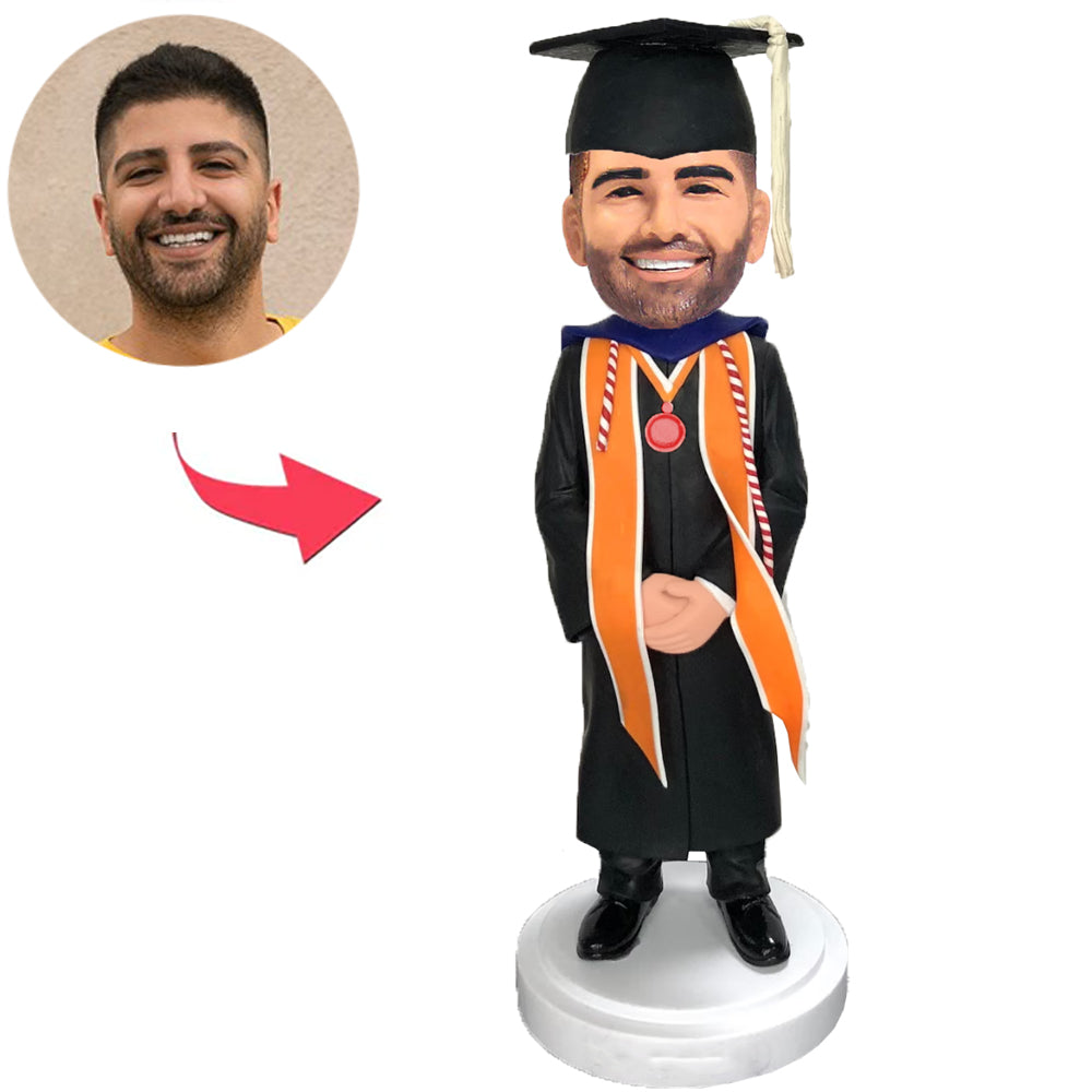 Graduation Man Orange Graduation Stoles Custom Bobbleheads