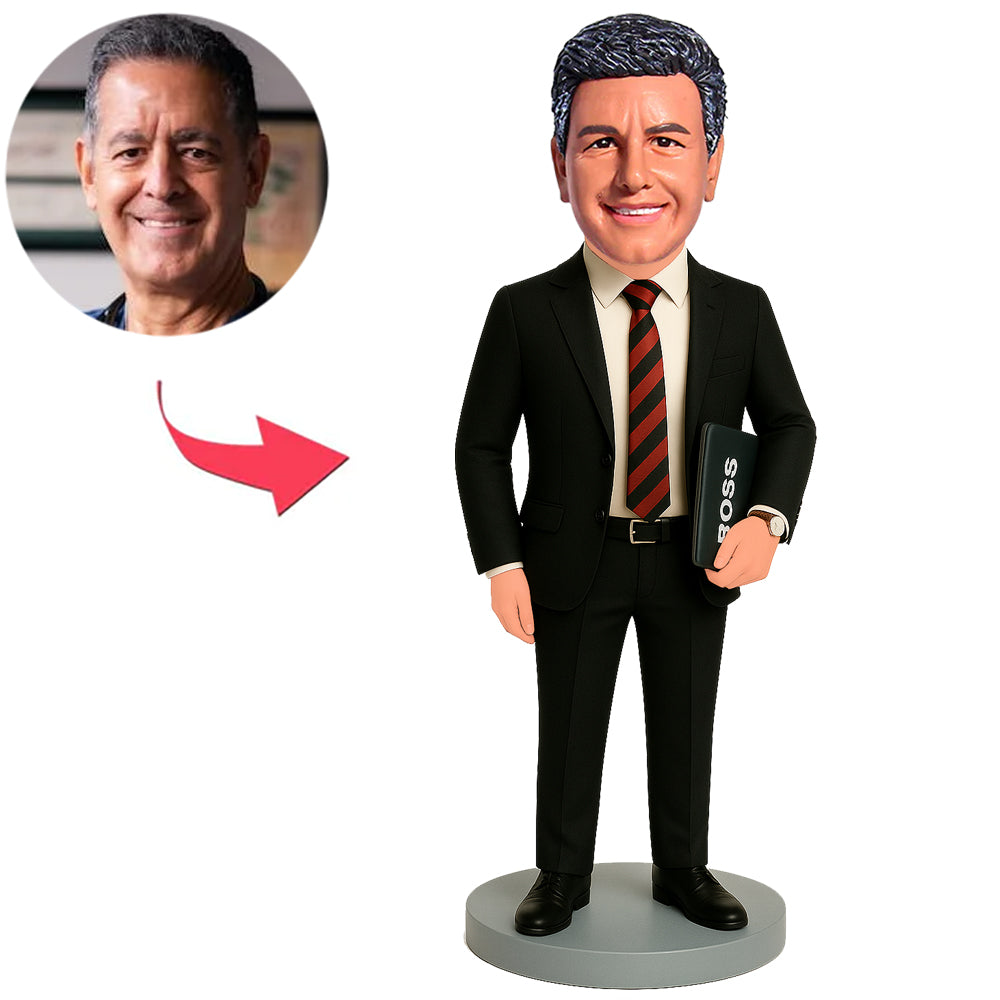 Boss in Black Suit Holding Folder Custom Bobbleheads
