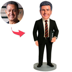 Boss in Black Suit Holding Folder Custom Bobbleheads