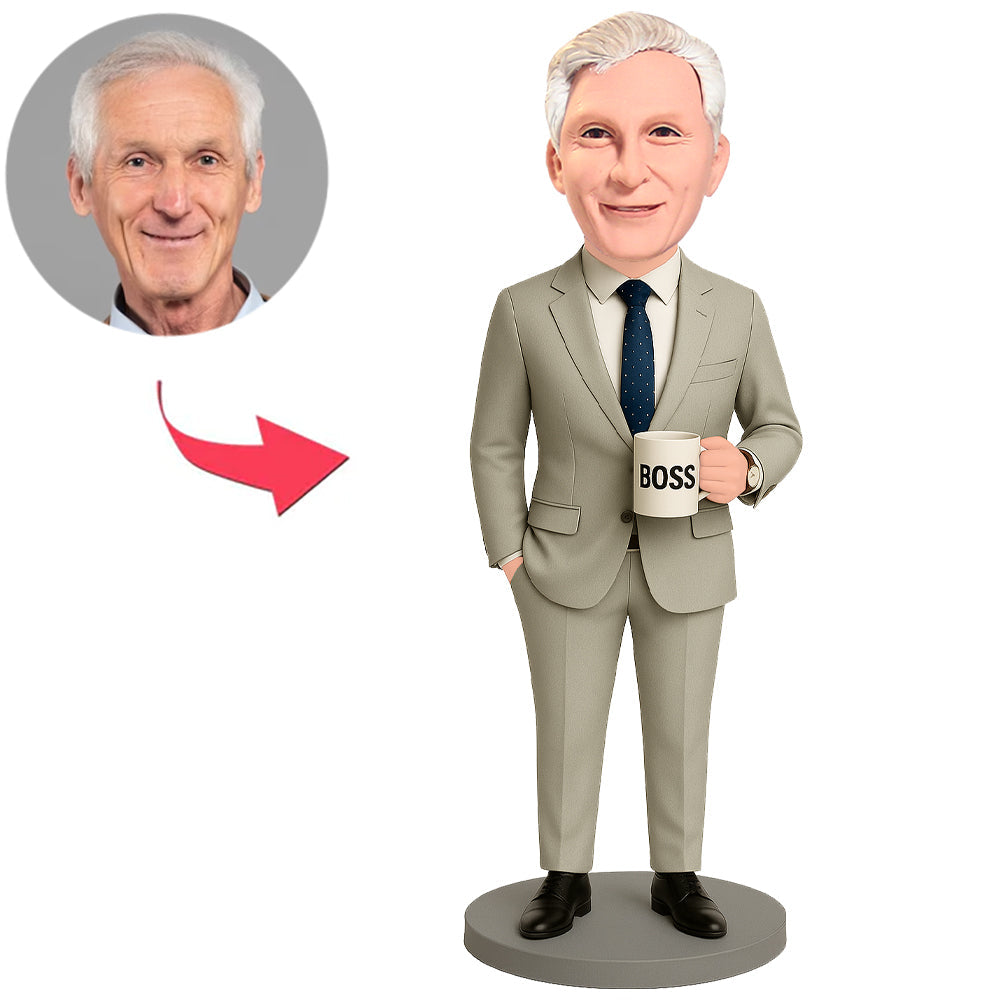 Boss Wearing Watch and Holding Cup Custom Bobbleheads