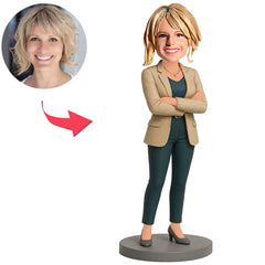 Business Woman in Dark Slate Gray Pants Custom Bobbleheads