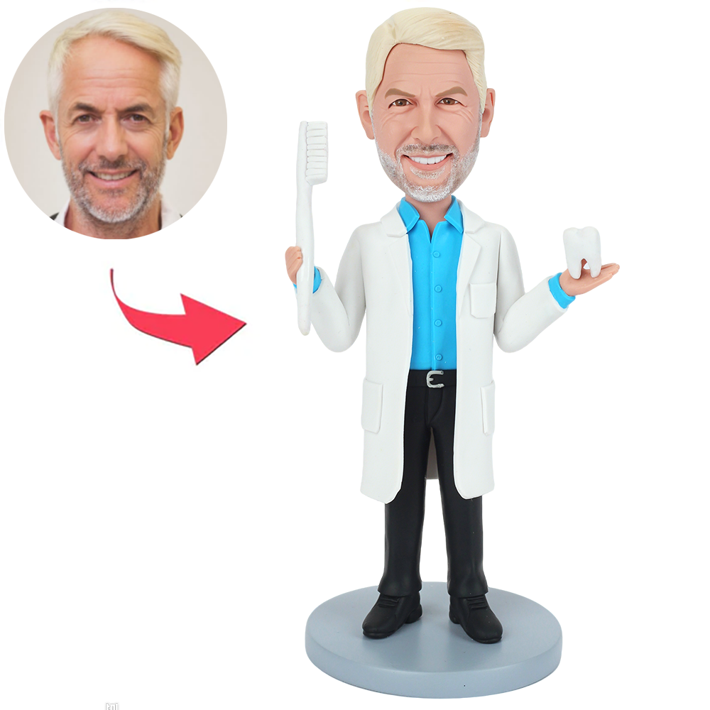 Happy Dentist Holding Tooth Custom Bobbleheads