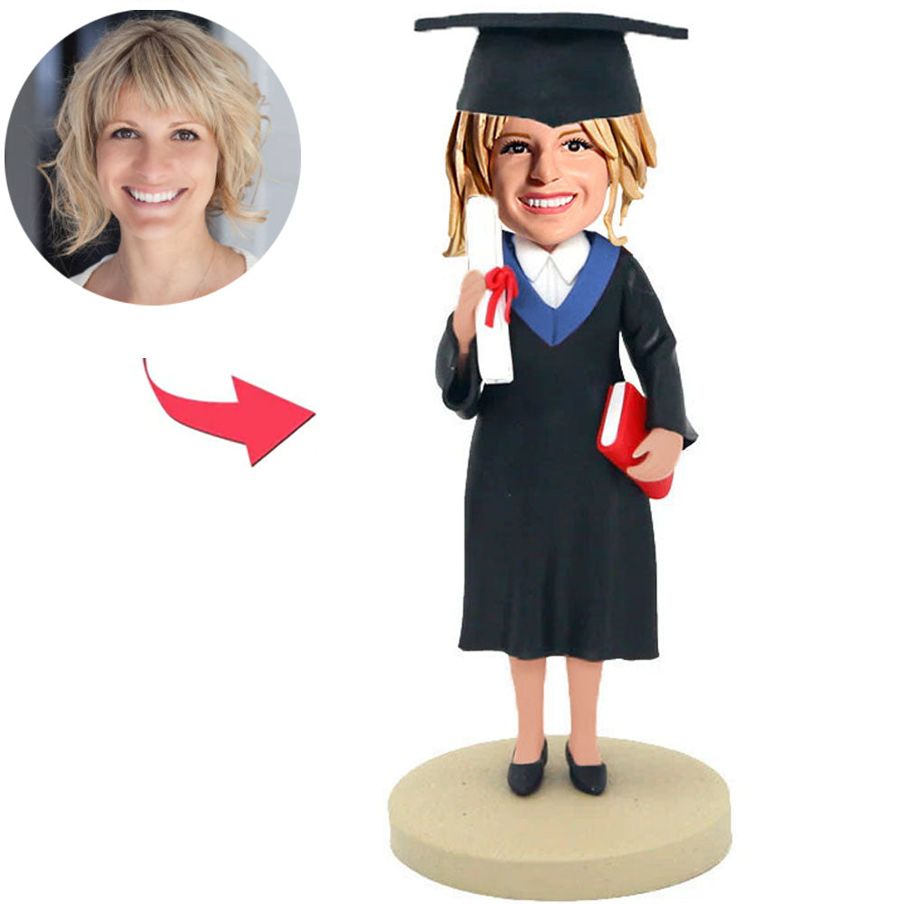 Graduation Girl Hold Book And Diploma Custom Bobbleheads
