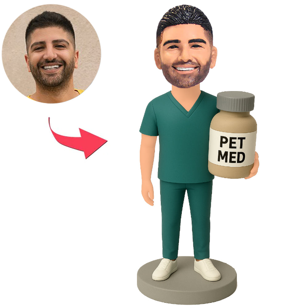 Pet Doctor Holding Medicine Bottle Custom Bobbleheads