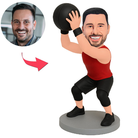 Gym Man Lifting Medicine Ball Custom Bobbleheads