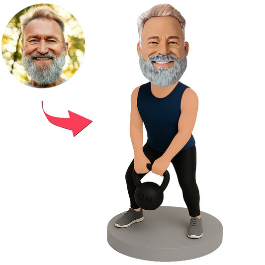 Gym Man Lifting Kettlebell Custom Bobbleheads