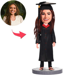 Black Suit Graduation Female Custom Bobbleheads with Graduation Hat