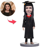Black Suit Graduation Female Custom Bobbleheads Add Text With Graduation Hat