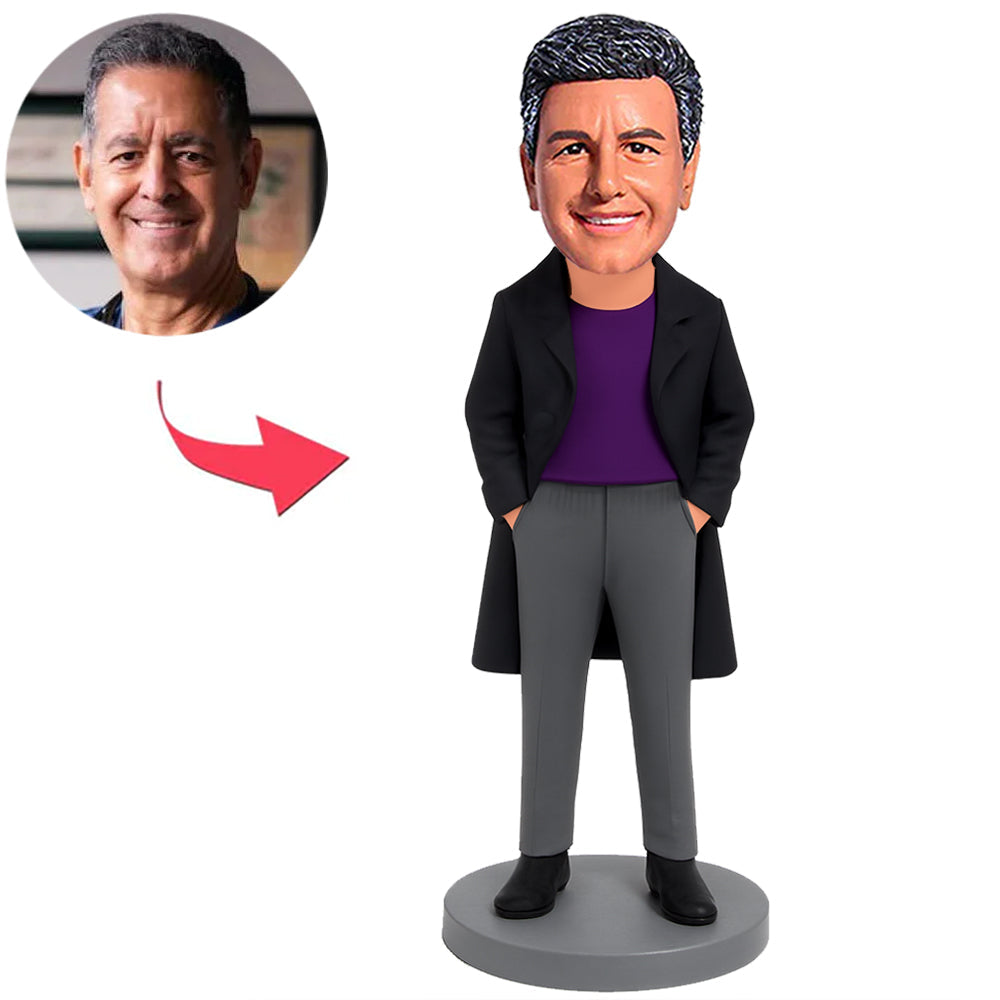 Businessman in Black Trench Coat Custom Bobbleheads