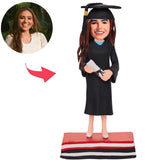 Graduation Girl Book Base Custom Bobbleheads Add Text With Graduation Hat