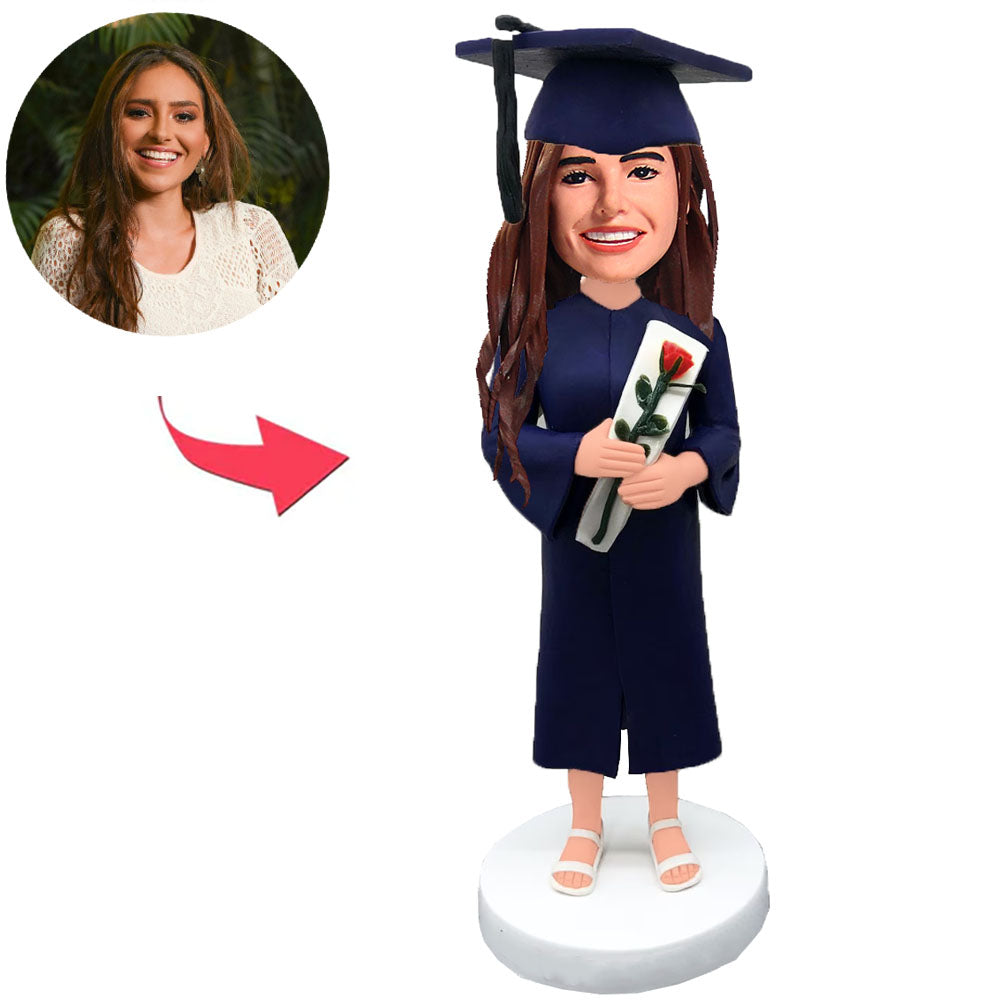 Graduation Girl with Rose Custom Bobbleheads