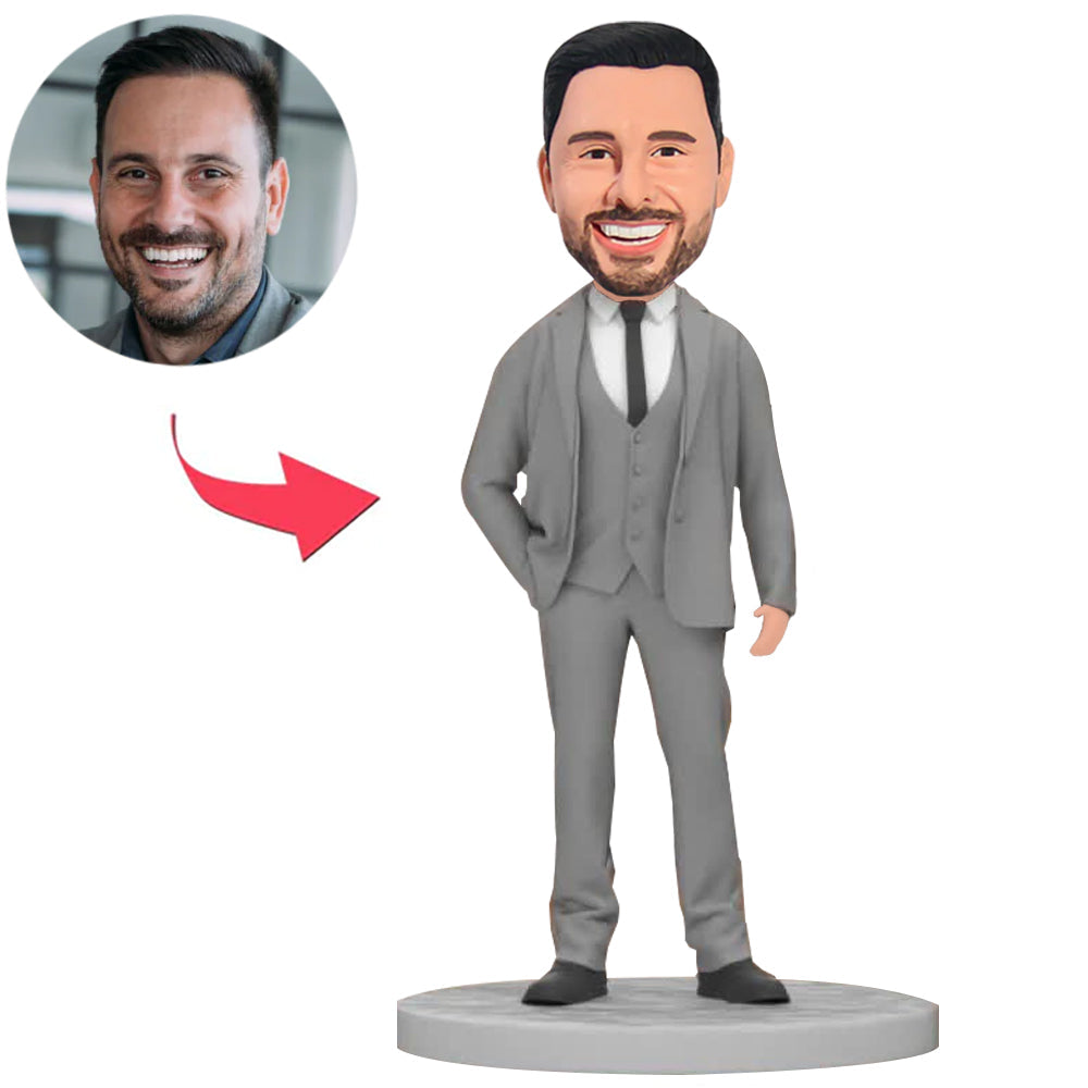 Boss in Gray Casual Suit Custom Bobbleheads