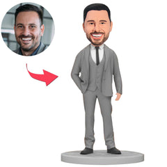 Boss in Gray Casual Suit Custom Bobbleheads