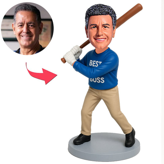 Best Baseball Boss in Blue Shirt Custom Bobbleheads