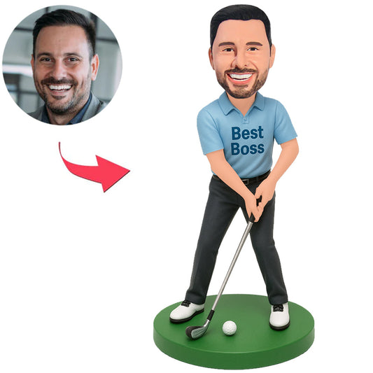 Best Boss Golfer in Blue Shirt Custom Bobbleheads