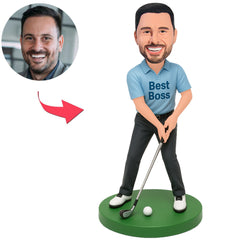 Best Boss Golfer in Blue Shirt Custom Bobbleheads