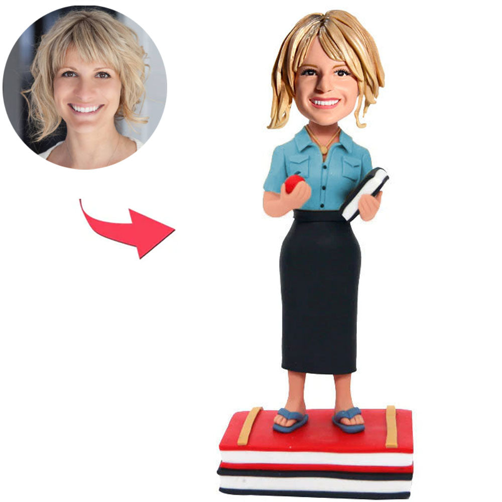 Graduation Girl Hold Apple And Book Custom Bobbleheads