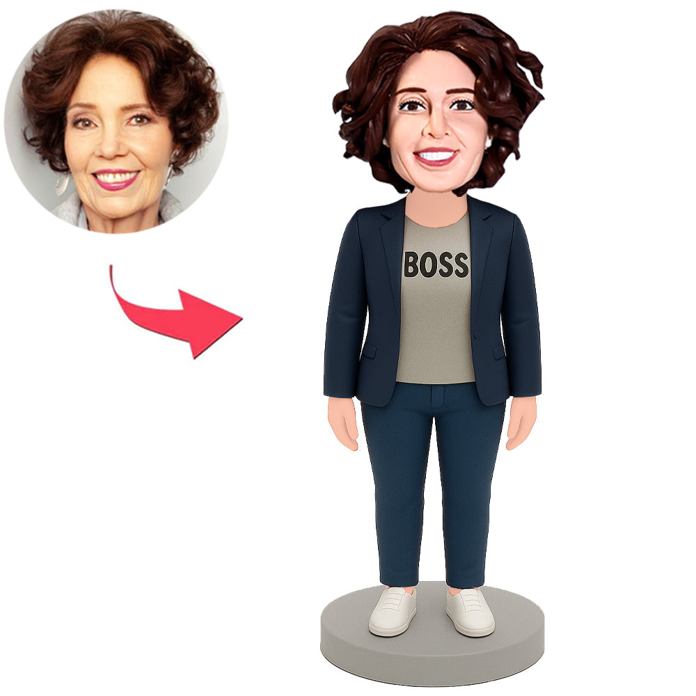 Female Boss Wear Dark Blue Suit Custom Bobbleheads