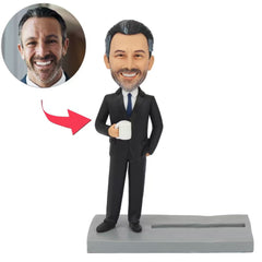 Boss Holding Mug with Business Card Holder Base Custom Bobbleheads