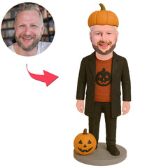 Halloween Man Wearing Pumpkin Hat Custom Bobbleheads