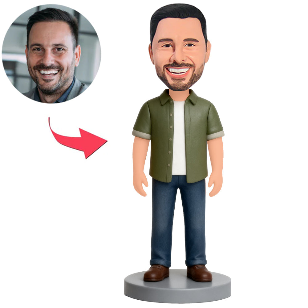 Man in Green Jacket And Blue Pants Custom Bobbleheads