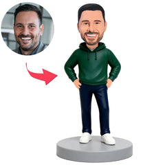Casual Man Wearing Green Hoodie Custom Bobbleheads