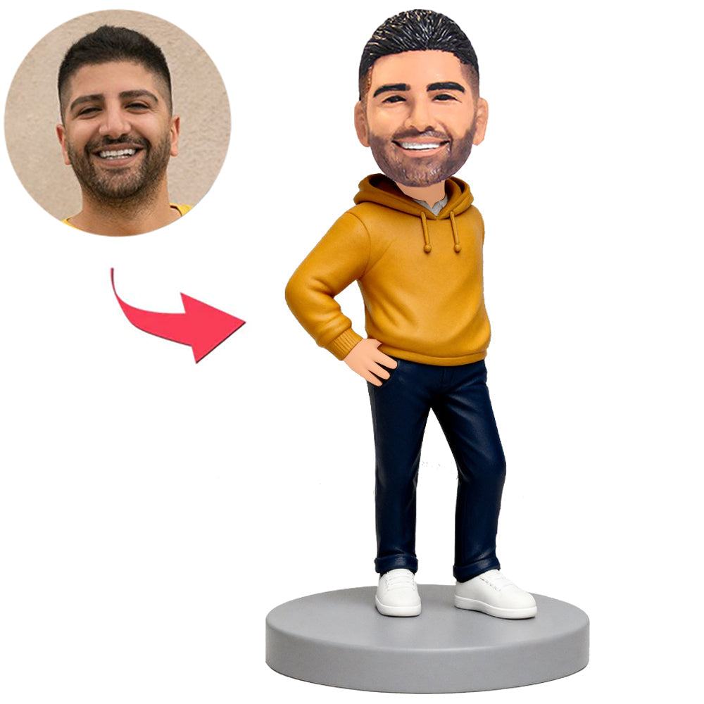 Fashion Man Wearing Yellow Hoodie Custom Bobbleheads
