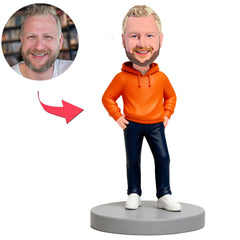 Man Wearing Orange Hoodie Custom Bobbleheads