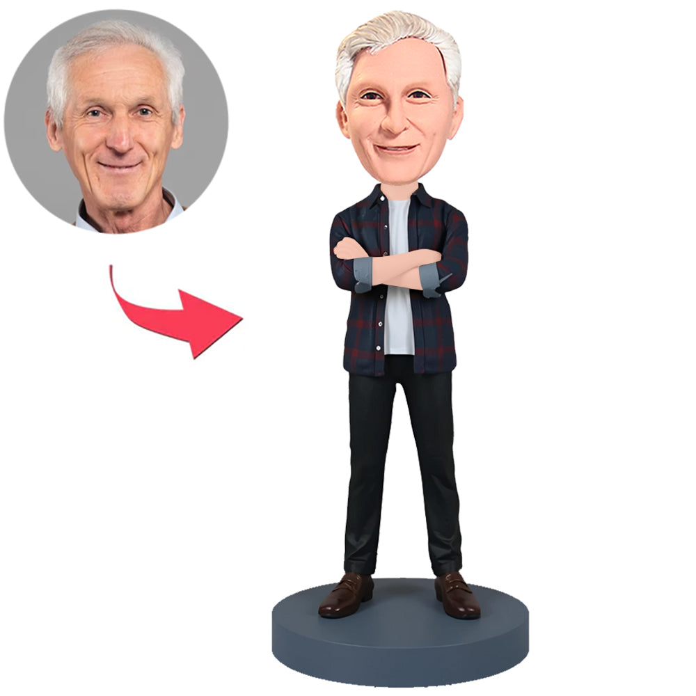 Man Wearing Dark Blue Plaid Shirt Custom Bobbleheads