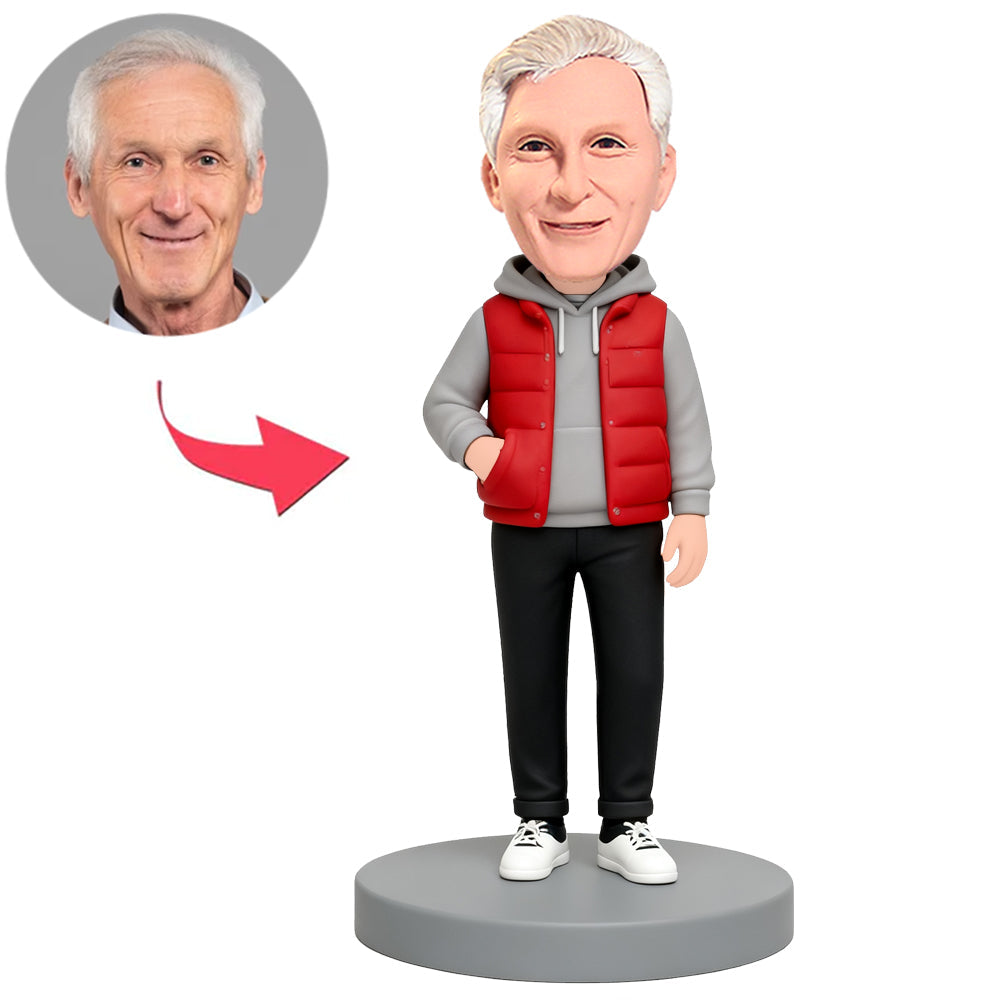 Modern Man in Red Vest Custom Bobbleheads