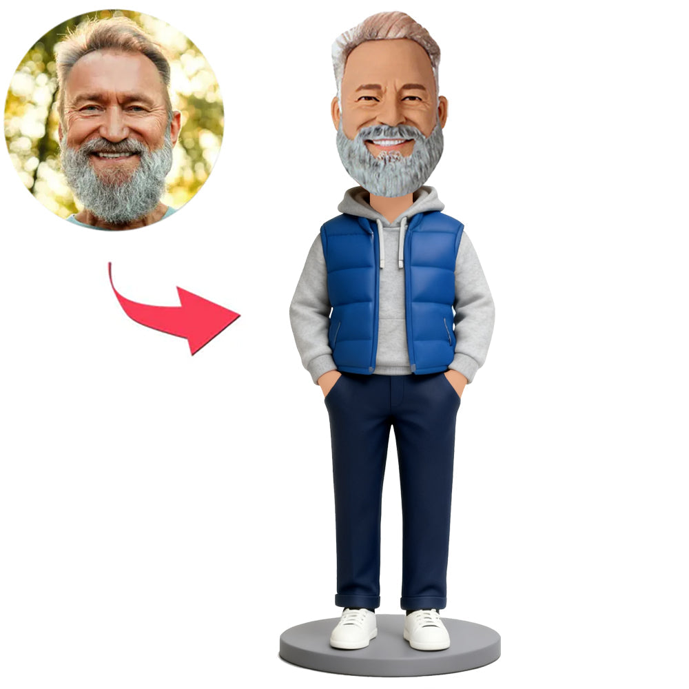 Modern Man in Blue Vest Custom Bobbleheads