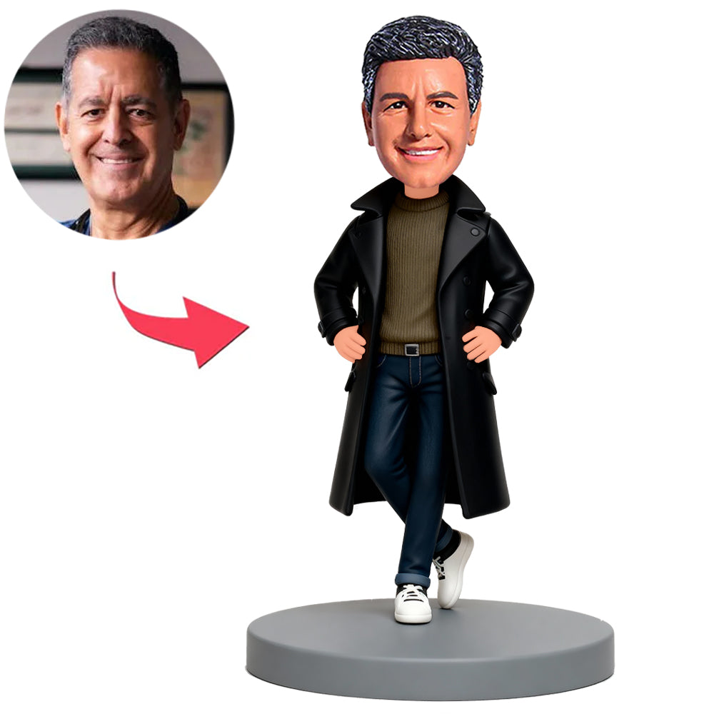 Handsome Man Wearing Black Windbreaker Custom Bobbleheads