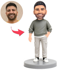 Cool Man in Grey Pants Custom Bobbleheads