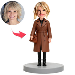 Woman Wearing Brown Trench Coat And Boots Custom Bobbleheads