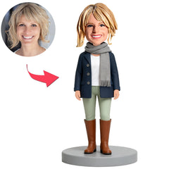 Girl Wearing Gray Scarf Custom Bobbleheads