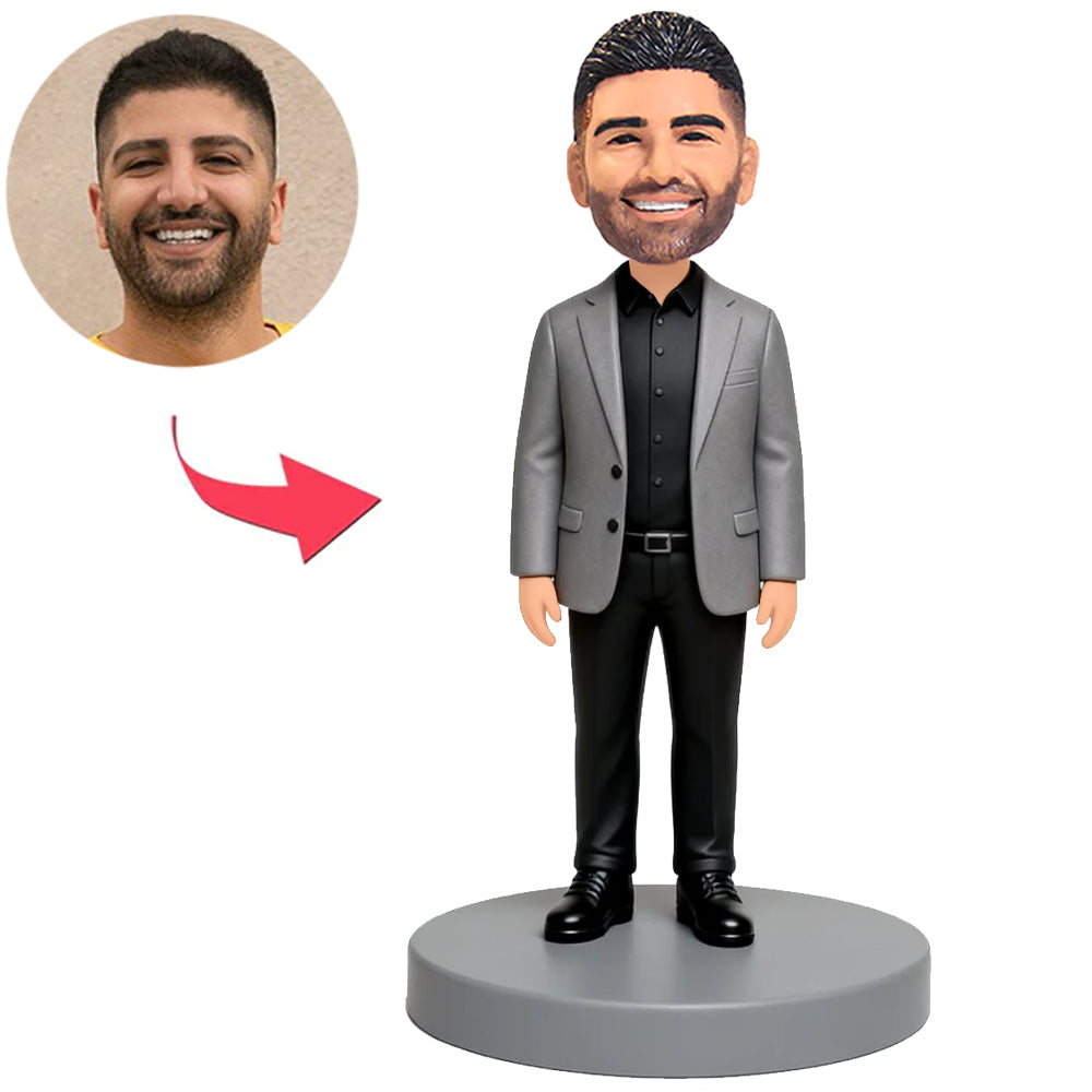 Business Man in Grey Jacket Custom Bobbleheads