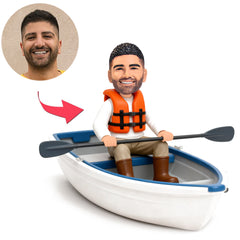 Man Sitting on The Boat Holding Oar Custom Bobbleheads