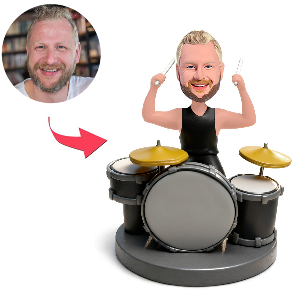 Man Playing The Drums with Drumsticks Custom Bobbleheads