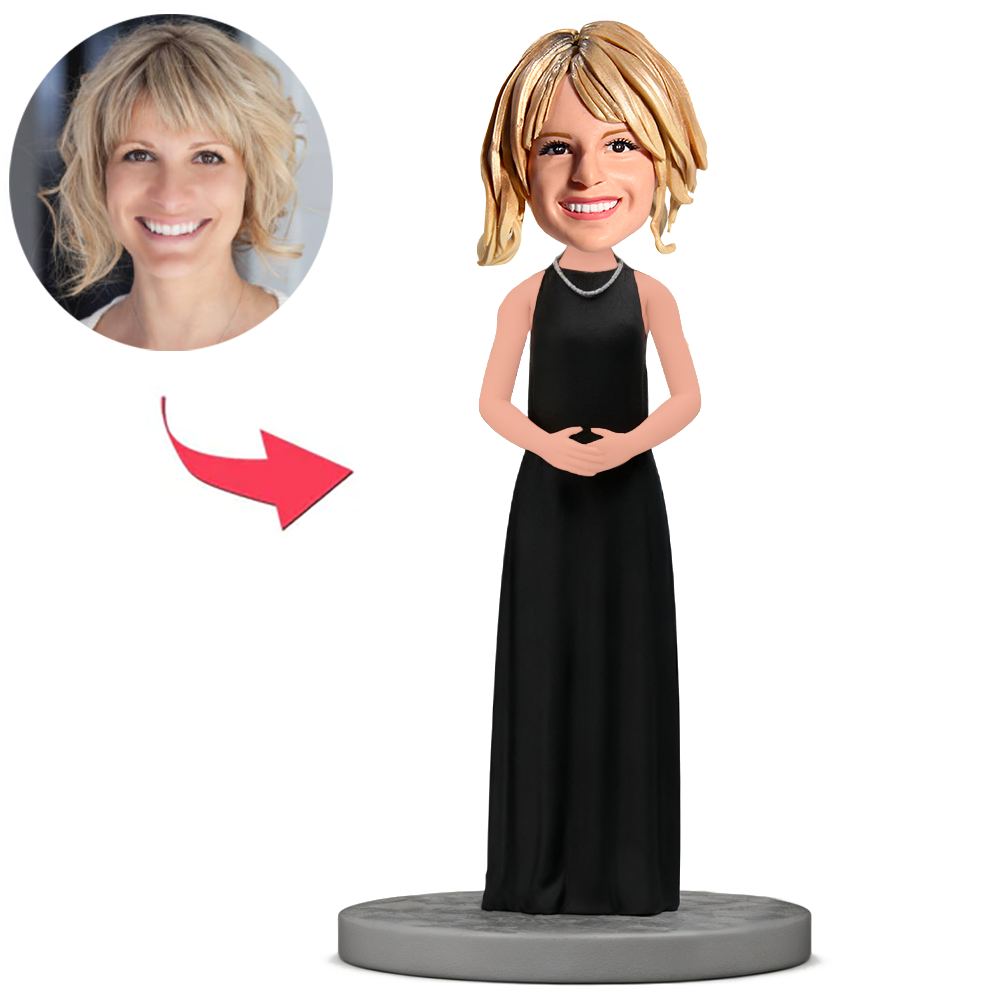 Stylish Woman in Black Dress Custom Bobbleheads