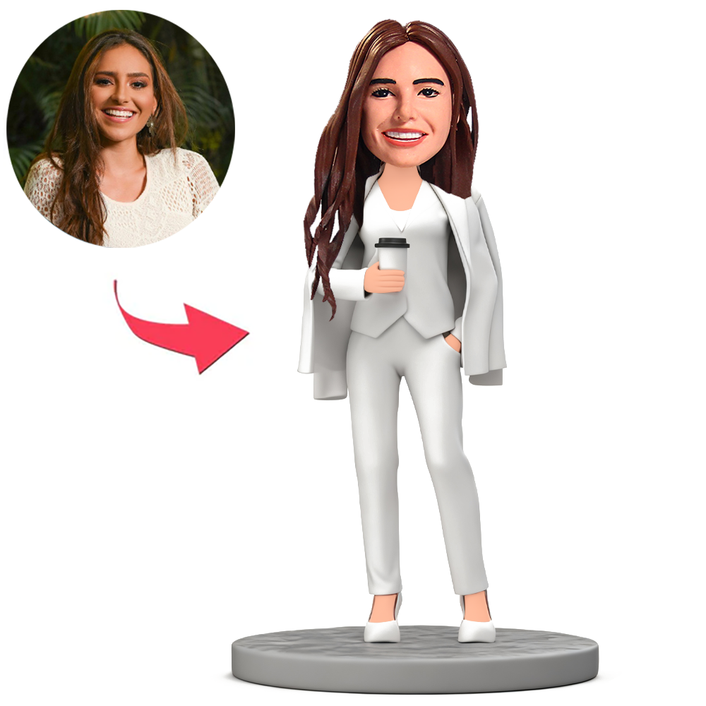 Business Woman Holding Coffee Custom Bobbleheads
