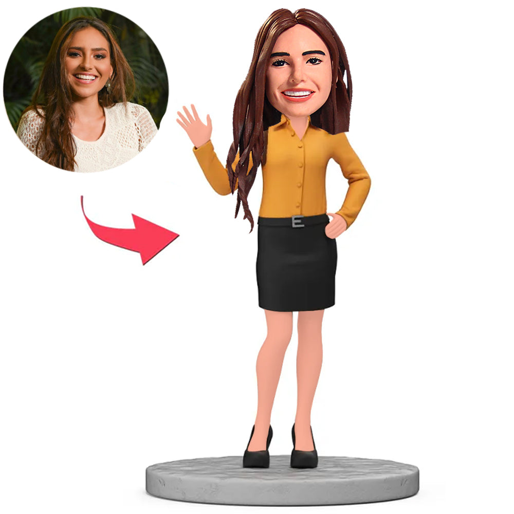Yellow Shirt Business Woman Custom Bobbleheads